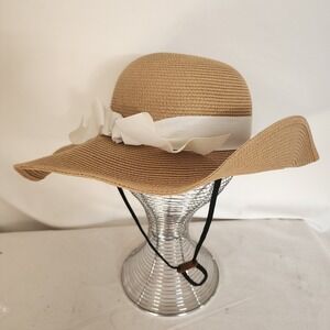 NWT Furtalk Sunhat with Chin Strap Brown with Bow Flopy Wide Brim Packable